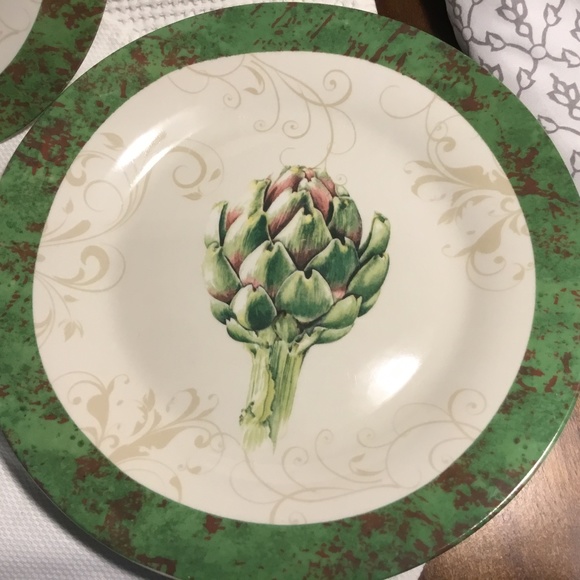 Dinner Plates Dishes Farmers Market Vegetable Motif 10.5” Ceramic Set Of 4 EUC - Picture 4 of 9